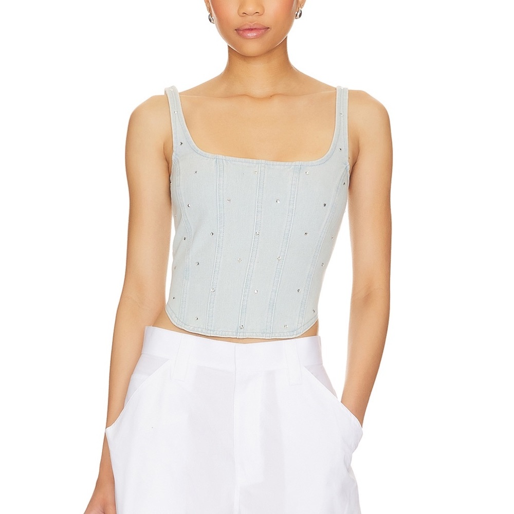 Revolve Superdown Denim Rhinestone Crystal Margo Corset Top